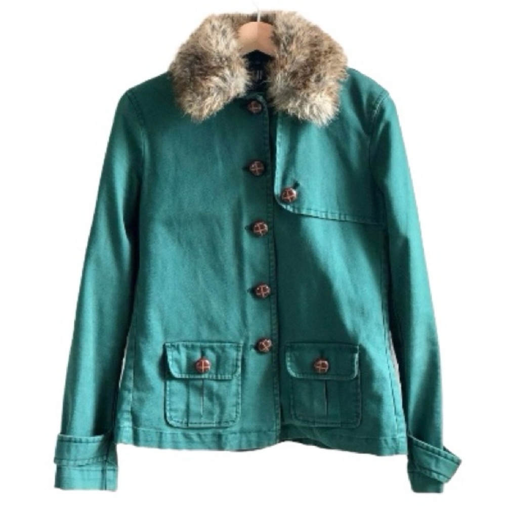 GAP Green Utility Jacket with Faux Fur Collar